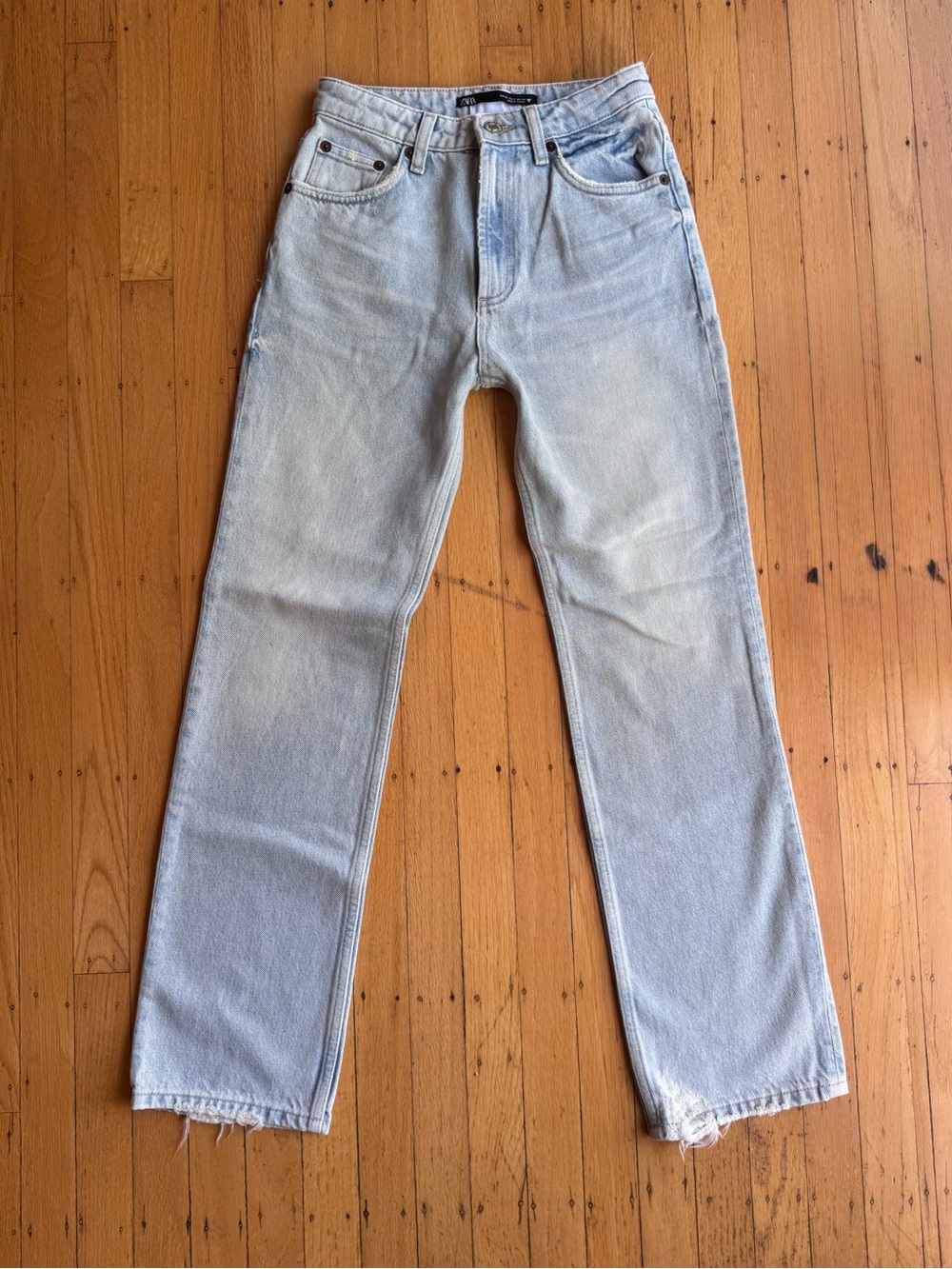 Zara + Denim Light Wash Bootcut Jeans Raw Hem Size 2